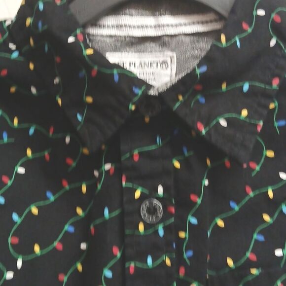 🩷FREE PLANET BOYS Size 5 Holiday Dress Button Up Shirt Black/Multi - Picture 3 of 10